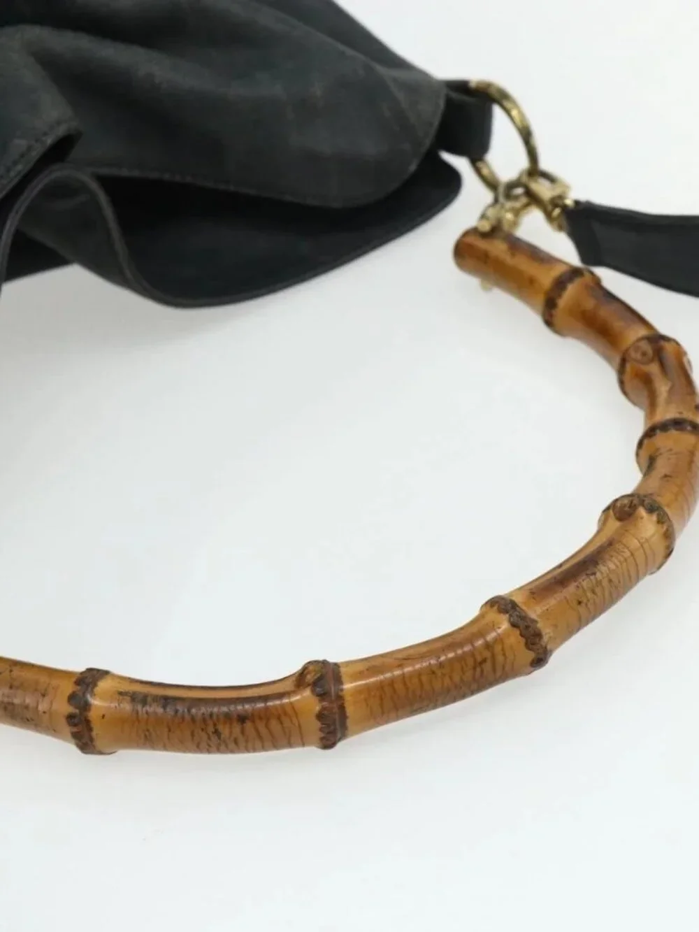 GUCCI Bamboo Shoulder Bag Leather 2way Black Gold Auth